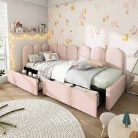 Rolipo Pink Velvet Daybed with Drawers 3ft Single Sofa Bed 90x190cm | Size: 90x190 cm