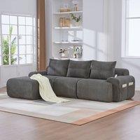 Rolipo Dark Grey 3-Seater Modular Cord Sofa with Ottomans & Cup Holders