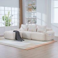 Rolipo Beige 3-Seater Modular Cord Sofa With Ottomans & Cup Holders