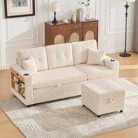 Rolipo Corduroy Sofa Bed with Storage, USB-C & LED Lights in Beige