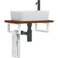 Berkfield Home Basin Shelf Wall Mounted Steel & Solid Wood Oak in Brown