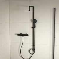 Nes Home Round Shower Kit With Thermostatic Valve Single Outlet - Matte Black | Size: 200mm x 1500mm