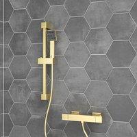 Nes Home Square Thermostatic Mixer With Slider Rail & Handset Brushed Brass in Gold