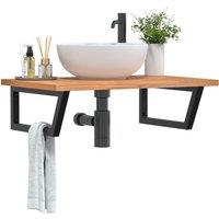 Berkfield Home Basin Shelf Wall Mounted Steel & Solid Wood Beech in Brown