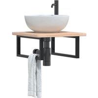 Berkfield Home Basin Shelf Wall Mounted Steel & Solid Wood Oak in Brown
