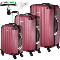 tectake Suitcases Set Of 3 - Scale, Luggage Tag, Lock Included, Swivel Wheels in Burgundy
