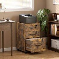 STILVORA Three-Drawer Filing Cabinet with Wheels & Locks in Brown