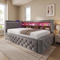STILVORA 90 x 190 cm Sofa Bed with Storage, LED Lights & USB Charging in Dark Grey | Size: Single