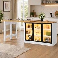 STILVORA Extendable Sideboard Dining Table with LED Lights in White
