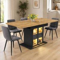 STILVORA Extendable Dining Table with Storage & LED Lighting in Black
