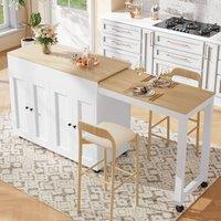 ModernLuxe Kitchen island with extendable table & 4 doors in White
