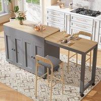 ModernLuxe Kitchen island with extendable table & 4 doors in Grey