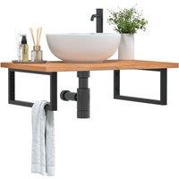 Berkfield Home Basin Shelf Wall Mounted Steel & Solid Wood Beech in Brown