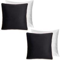 OHS 2 Pack Matte Velvet Piped Filled Cushion Covers Home Decor Set in Black | Size: 45 cm x 45 cm