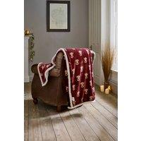 Deyongs Highland Cows Burgundy Extra Soft Throw, Printed Flannel with Sherpa Back 140x180cm | Size: 140 cm x 180 cm