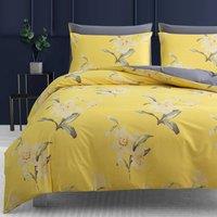 Grace Modern Reversible Microfiber Duvet Cover Set Easy Care Bedding in Yellow | Size: King