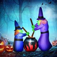 HOMCOM Tall Inflatable Halloween Decoration Witches Light Airblown Outdoor in Blue