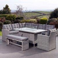 Artemis Home Piana 10 Seat Rattan Corner Sofa with Firepit Table, Bench & Chair in Grey