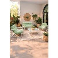Neo 4 Piece Outdoor Metal Patio Furniture Set with Cushions Glass Table in Mint