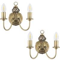 First Choice Lighting Set of 2 Barley Twist - Antique Brass Wall Lights in Gold