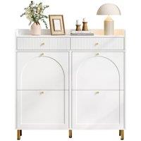 Matteo Narrow White Shoe Cabinet - Flip Doors, Drawers