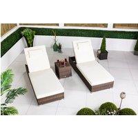 Thats Furniture Rattan Sun Loungers Set of 2 with Side Table Sun bed 6 Positions Cover in Brown