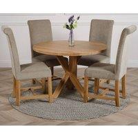 Thats Furniture Oregon Round Oak Dining Table & 4 Washington Fabric Chairs in Grey