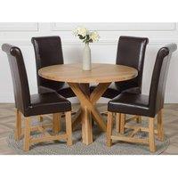 Thats Furniture Oregon Round Oak Dining Table & 4 Washington Leather Chairs in Brown