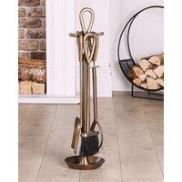 Dibor Antique Brass Fireside 4pc Companion Set Fireplace Tool Set - 75cm High in Copper