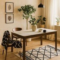 Wyld Haus Cork 180cm Cream Ceramic Rectangular Dining Table with Oak Veneer Base