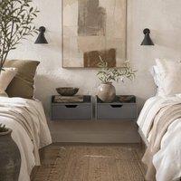 Wyld Haus Levaco Set of 2 Wall Mounted Black Wooden Bedside Tables Drawer