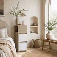 Wyld Haus Noyo Slim Natural Wood Finish Bedside Table 2 Drawers & Open Shelf