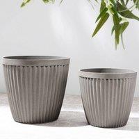Wyld and Coco Everstone 44cm Round Planter Taupe - All-Weather Fibre-Clay