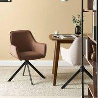 Wyld and Coco Swivel Dining Chair - Brown Faux Leather with Armrests
