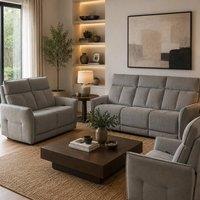Aspire Grayson Fabric Upholstered Power Recliner 3 + 2 + 1 Sofa Set with USB in Grey