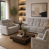 Aspire Grayson Fabric Upholstered Power Recliner 3 + 2 + 1 Sofa Set with USB in Fawn