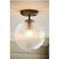ValueLights Kempton Ribbed Glass Globe Shade Flush Ceiling Light with Bulb in Bronze