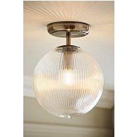 ValueLights Kempton Ribbed Glass Globe Shade Flush Ceiling Light with Bulb in Silver