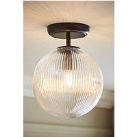 ValueLights Kempton Ribbed Glass Globe Shade Flush Ceiling Light with Bulb in Black