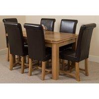 Thats Furniture Richmond 140-220cm Oak Extending Dining Table + 6 Washington Leather Chairs in Brown