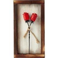Novecrafto Mountable Wooden Frame with Forged Iron Roses - Ideal Iron Gifts for 6th Anniversary - Wrought Iron & Wood Fusion for Her in Red