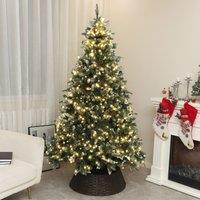 HOMCOM Artificial LED Christmas Tree with Metal Base, Hinged Branches in Green | Size: 7ft