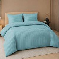 Pamposh Satin Stripes Duvet Cover Set Reversible Bedding Sets in Aqua | Size: Super King
