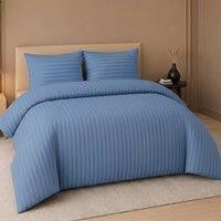 Pamposh Satin Stripes Duvet Cover Set Reversible Bedding Sets in Blue | Size: King
