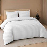 Pamposh Satin Stripes Duvet Cover Set Reversible Bedding Sets in White | Size: Double