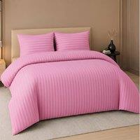 Pamposh Satin Stripes Duvet Cover Set Reversible Bedding Sets in Pink | Size: King