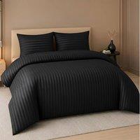Pamposh Satin Stripes Duvet Cover Set Reversible Bedding Sets in Black | Size: Super King