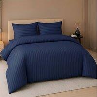 Pamposh Satin Stripes Duvet Cover Set Reversible Bedding Sets in Navy | Size: King