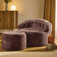icon Orb Accent Chair & Milano Round Footstool Chenille in Burgundy