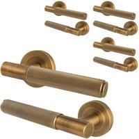 AFIT Antique Brass Knurled Door Handles Round Rose Internal 4 Pairs in Bronze | Size: 150mm x 150mm